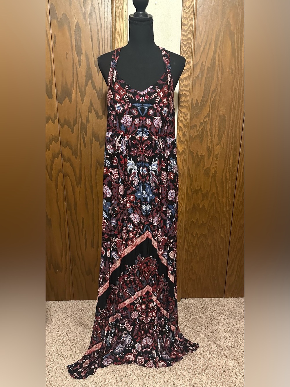Soma Floral Pattern Maxi Dress - Black, Burgundy & Blue